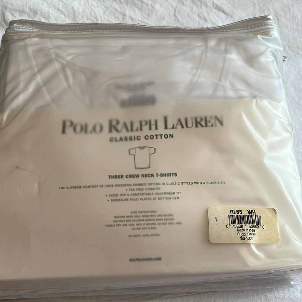 Polo Ralph Lauren Classic Cotton Three Pack White Crew Neck T-Shirts NWT - Picture 3 of 3